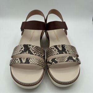 New Cole Haan OG Peyton Flatform Pecan Leather Sandal Snake Print (Size 10.5)